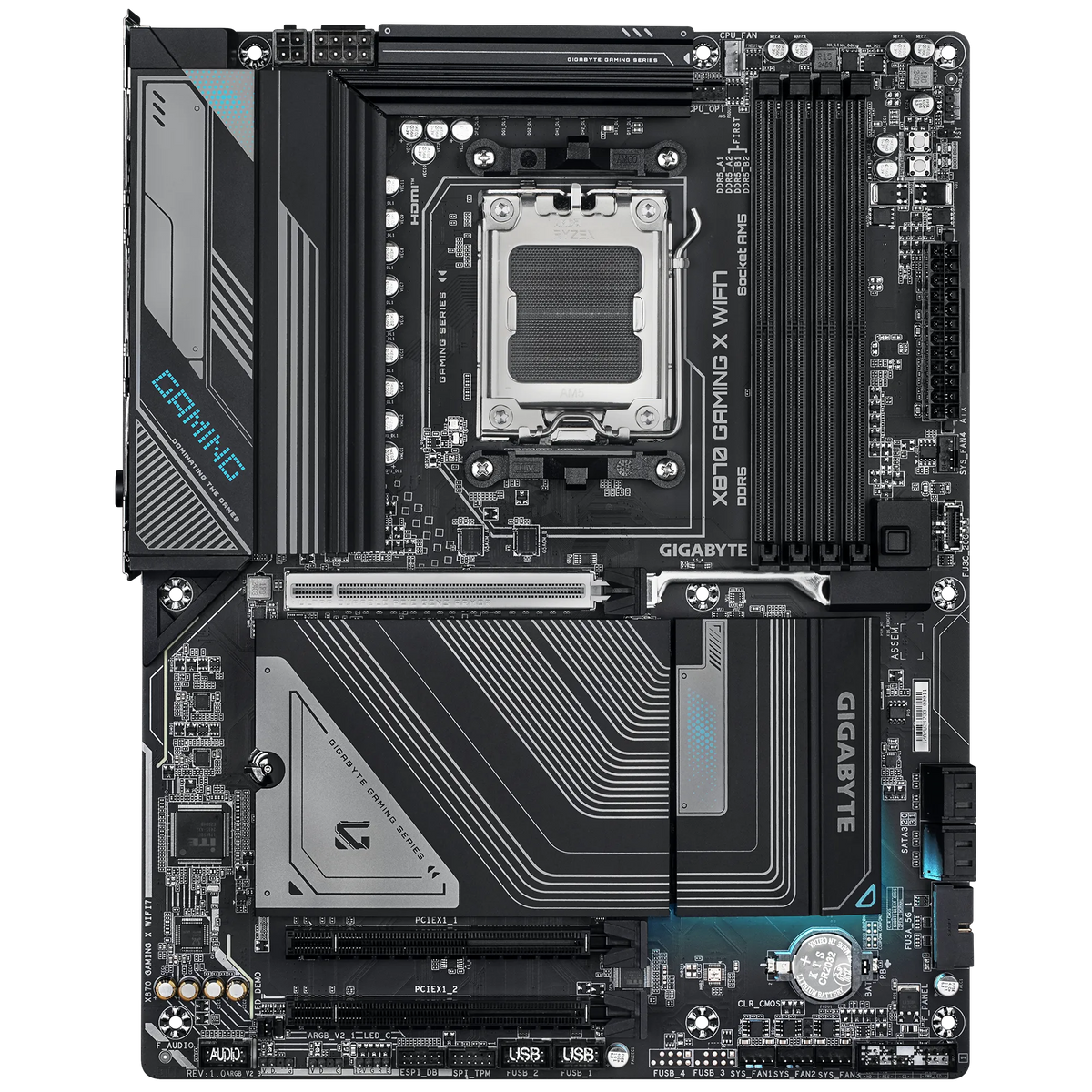 GIGABYTE X870 GAMING X WIFI7 motherboard AM5 top view