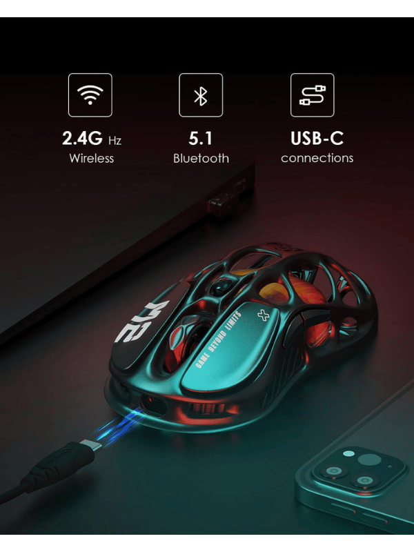 GravaStar Mercury M2 Wireless Gaming Mouse, 26,000 DPI, 79g Lightweight Hollowed-Out Design, Tri-Mode, RGB, Stealth Black