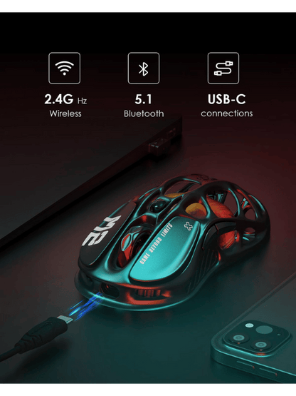 GravaStar Mercury M2 Wireless Gaming Mouse, 26,000 DPI, 79g Lightweight Hollowed-Out Design, Tri-Mode, RGB, Stealth Black