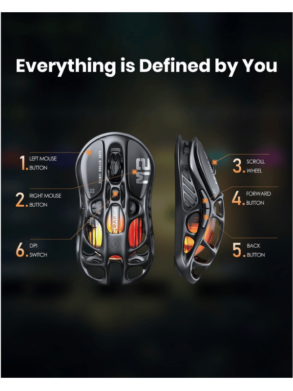 GravaStar Mercury M2 Wireless Gaming Mouse, 26,000 DPI, 79g Lightweight Hollowed-Out Design, Tri-Mode, RGB, Stealth Black