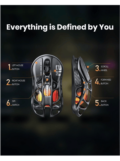 GravaStar Mercury M2 Wireless Gaming Mouse, 26,000 DPI, 79g Lightweight Hollowed-Out Design, Tri-Mode, RGB, Stealth Black