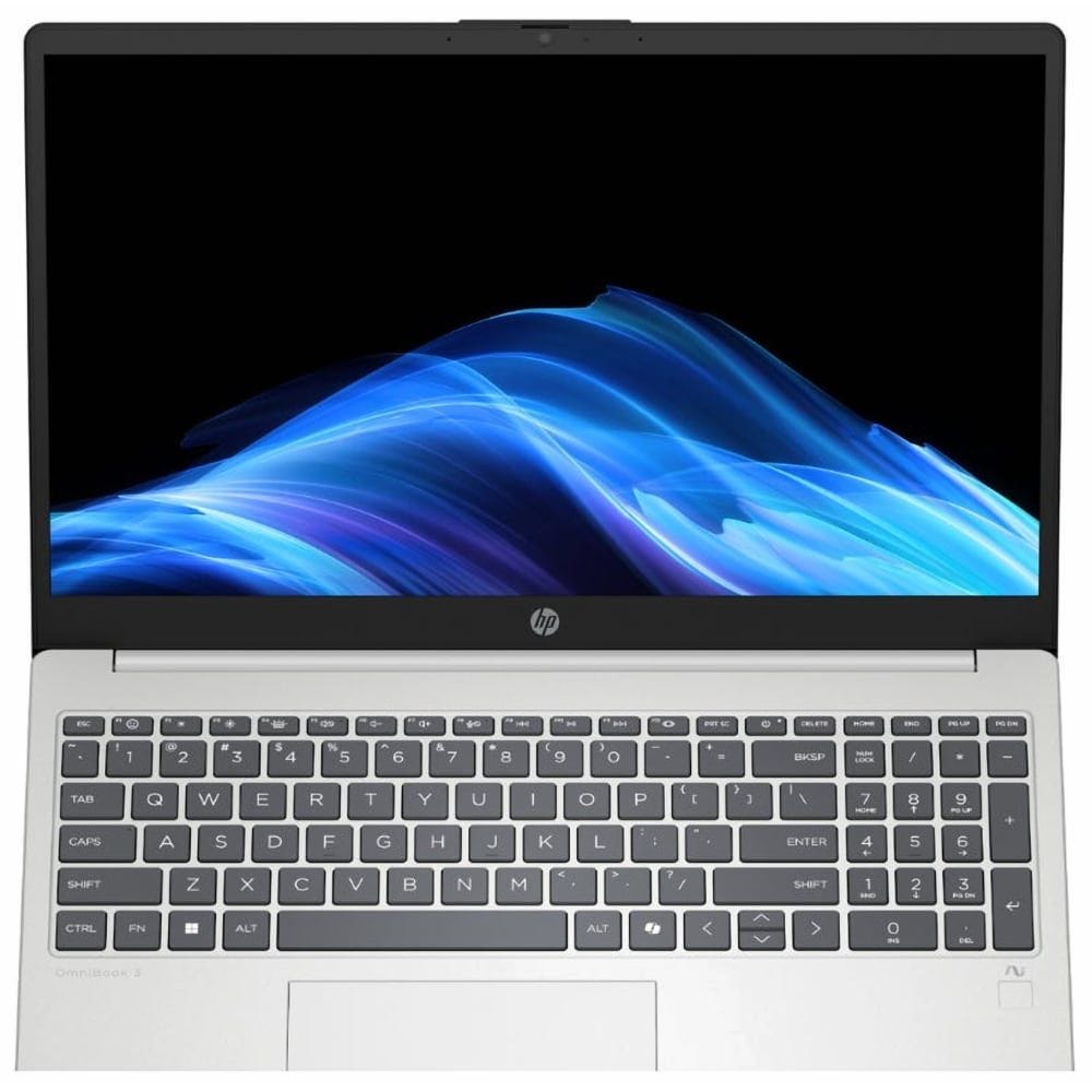 HP 15-FD2050WM Natural Silver keyboard and display view