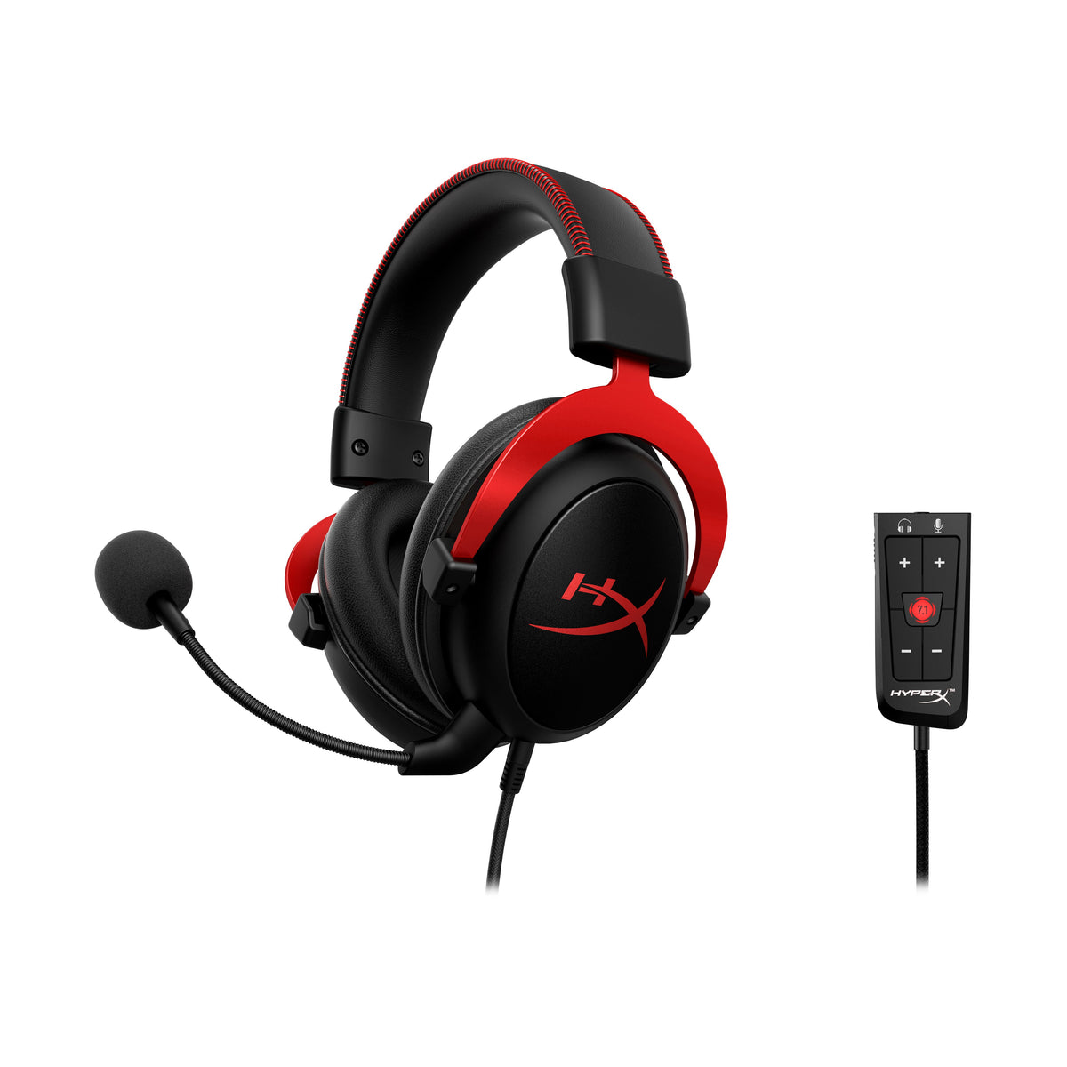 HyperX Cloud II Black-Red gaming headset with USB audio control box