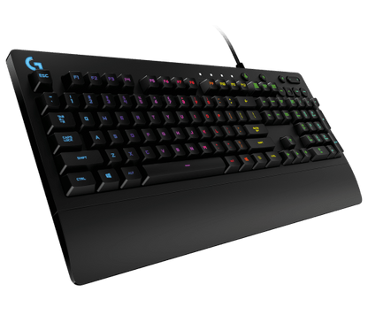 Logitech G213 Prodigy RGB gaming keyboard black angle view