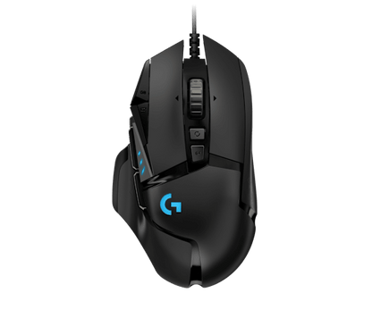 Logitech G502 HERO gaming mouse top angle