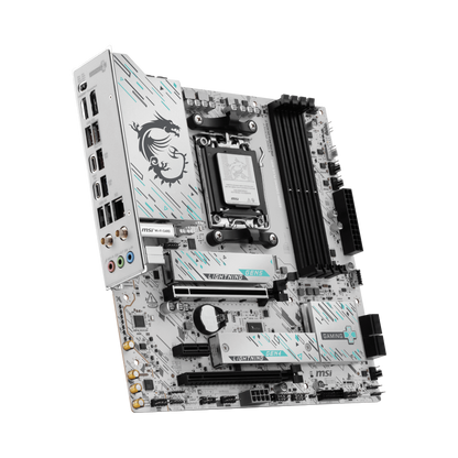 MSI B850M GAMING PLUS WIFI angled motherboard view