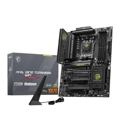 MSI MAG X870 TOMAHAWK WIFI motherboard retail box board and antenna