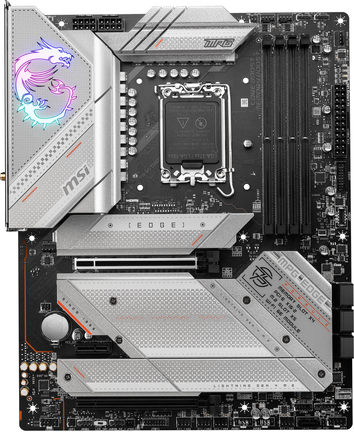 MSI MPG Z790 EDGE WIFI DDR5 motherboard angled view