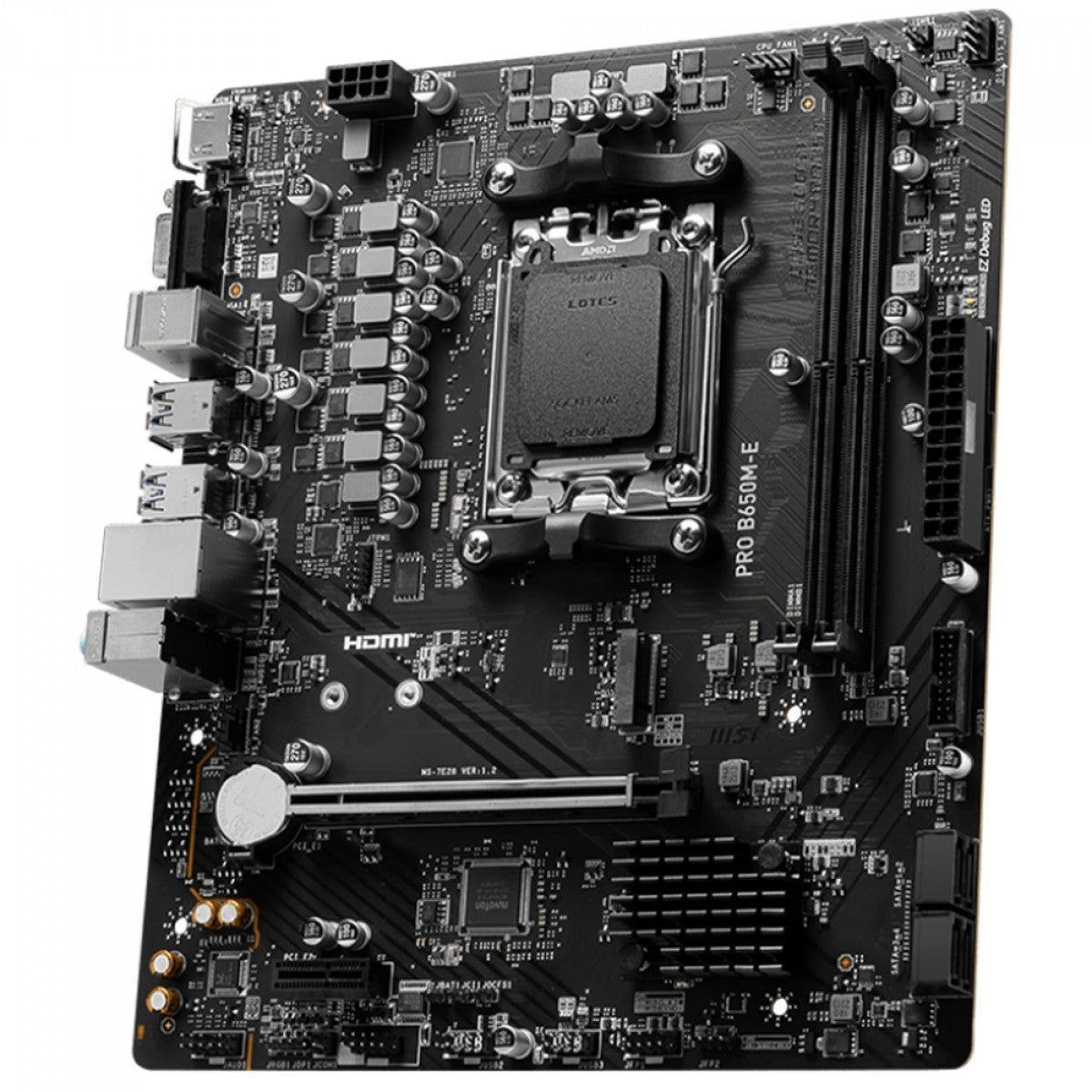 MSI PRO B650M-E motherboard angle view