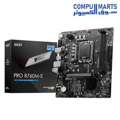 MSI PRO B760M-E DDR5 motherboard and retail box