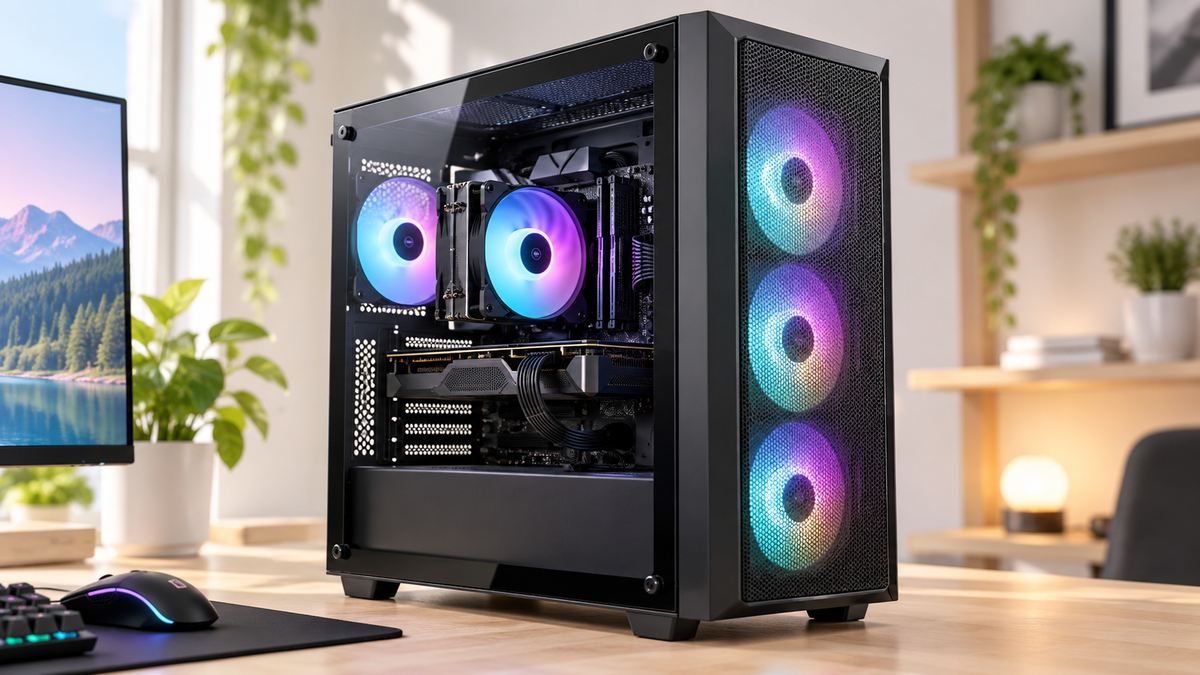 Affordable gaming desktop PC and monitor setup