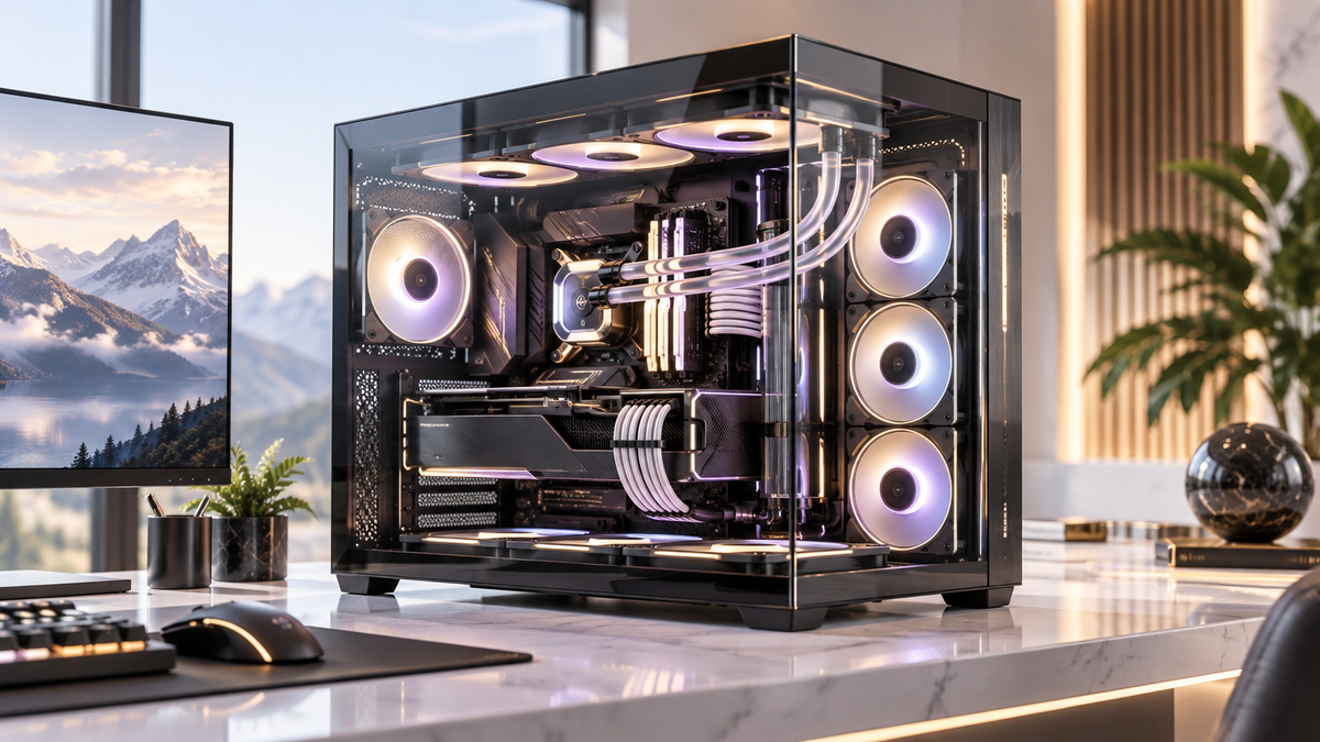 High-end gaming PC and monitor setup