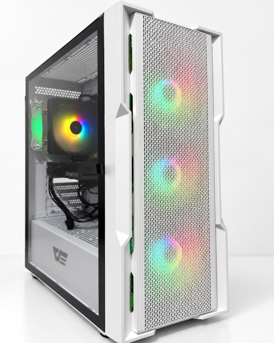 Gaming PC with RTX 3060 Ti in white darkFlash DK431 mesh front gaming case, third angle