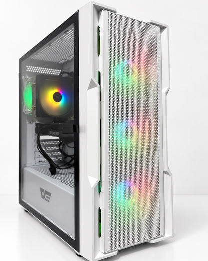 Gaming PC with RTX 3060 Ti in white darkFlash DK431 mesh front gaming case, third angle