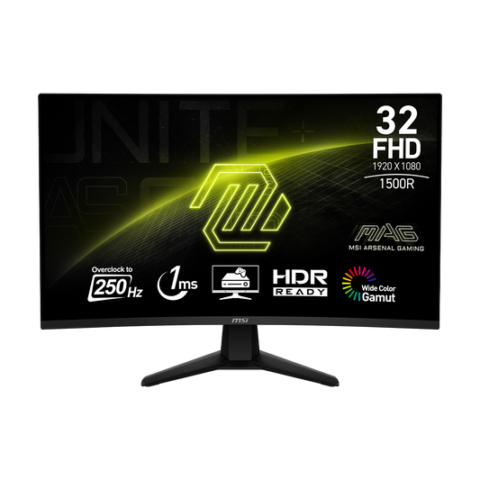 MSI MAG 32C6X Black FHD curved 250Hz gaming monitor - official MSI USA store product view 1