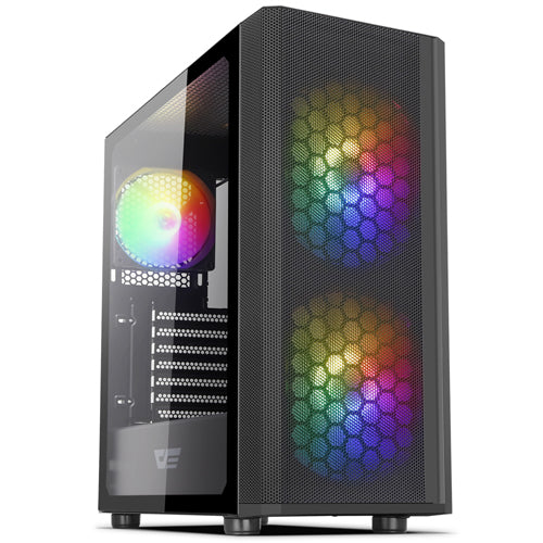 DarkFlash DK360 RGB black mesh gaming case with RGB lighting — used custom gaming PC, i5-12400F and ZOTAC RTX 3060 Ti OC 8GB