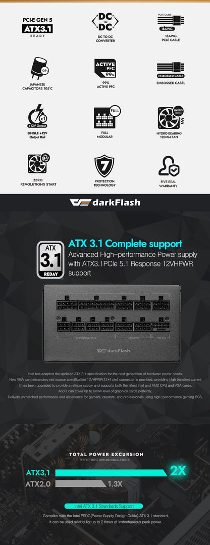 DarkFlash PMT 850W Gold Full Modular PSU official main view