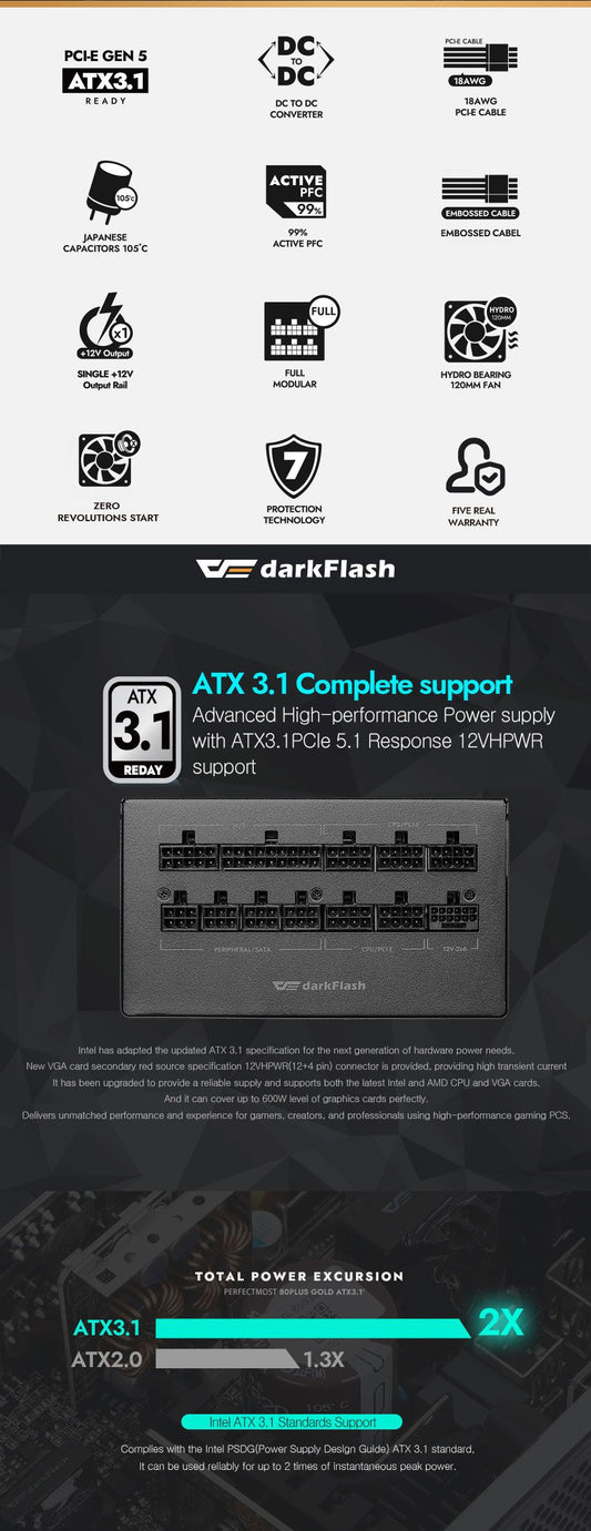 DarkFlash PMT 850W Gold Full Modular PSU official main view