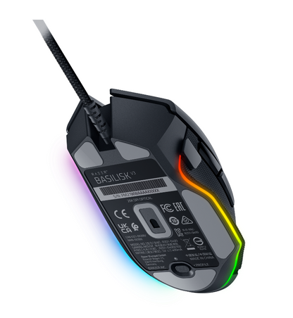 Razer Basilisk V3 black gaming mouse bottom view