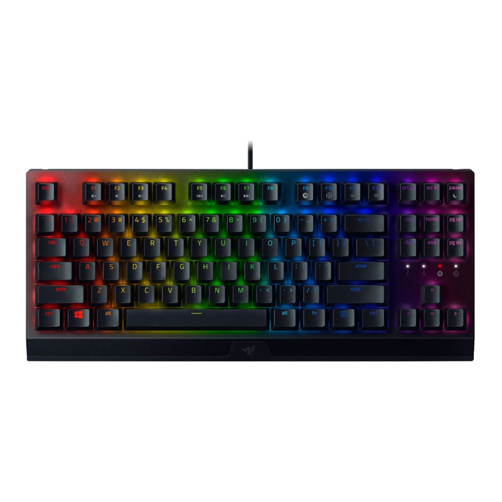 Razer BlackWidow V3 Tenkeyless gaming keyboard front view on white background