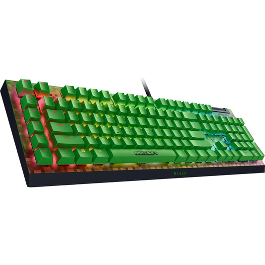Razer BlackWidow V4 X Minecraft Edition angled view