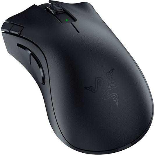 Razer DeathAdder V2 X HyperSpeed black angled view on white background