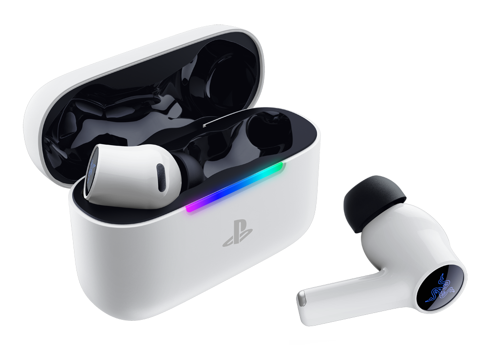 Razer Hammerhead V3 X HyperSpeed for PlayStation White earbuds and charging case
