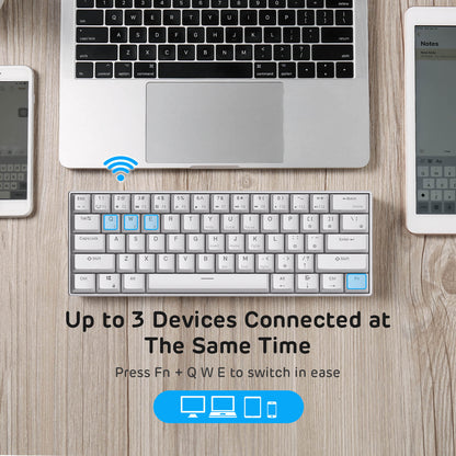 Royal Kludge RK61 white mechanical keyboard multi-device connection