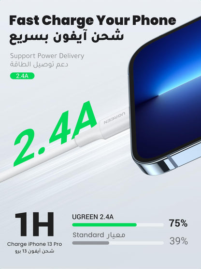 UGREEN US155 USB-A to Lightning Cable 1M White - 20728