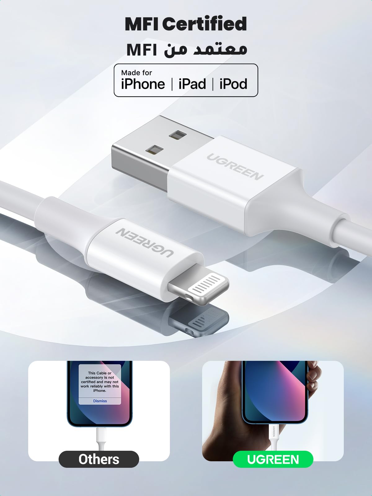 UGREEN US155 USB-A to Lightning Cable 1M White - 20728