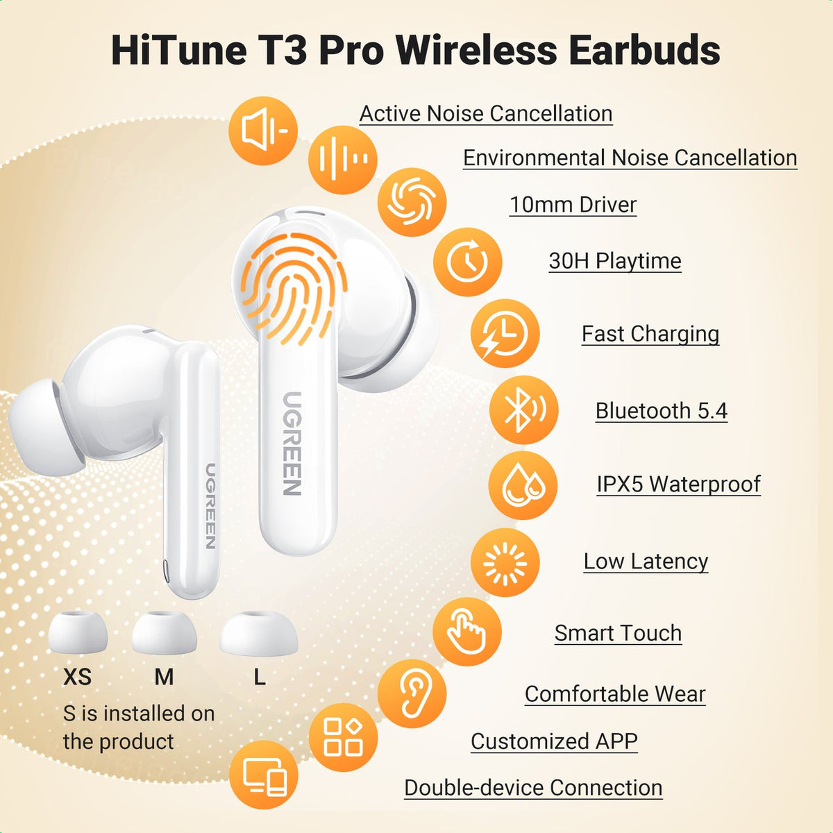UGREEN HiTune T3 Pro ANC Wireless Earbuds White - 35725