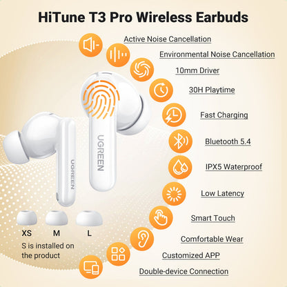 UGREEN HiTune T3 Pro ANC Wireless Earbuds White - 35725