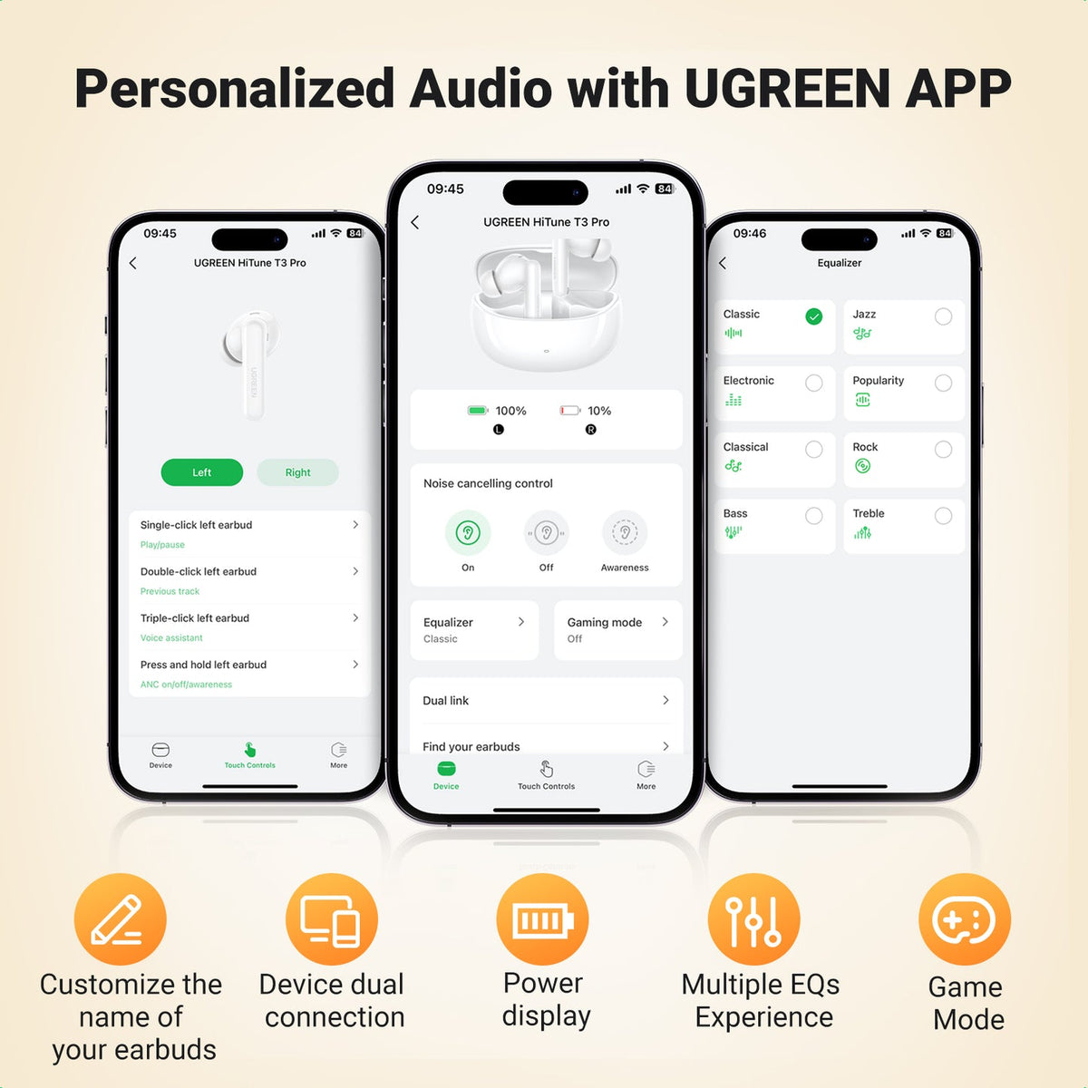 UGREEN HiTune T3 Pro ANC Wireless Earbuds White - 35725
