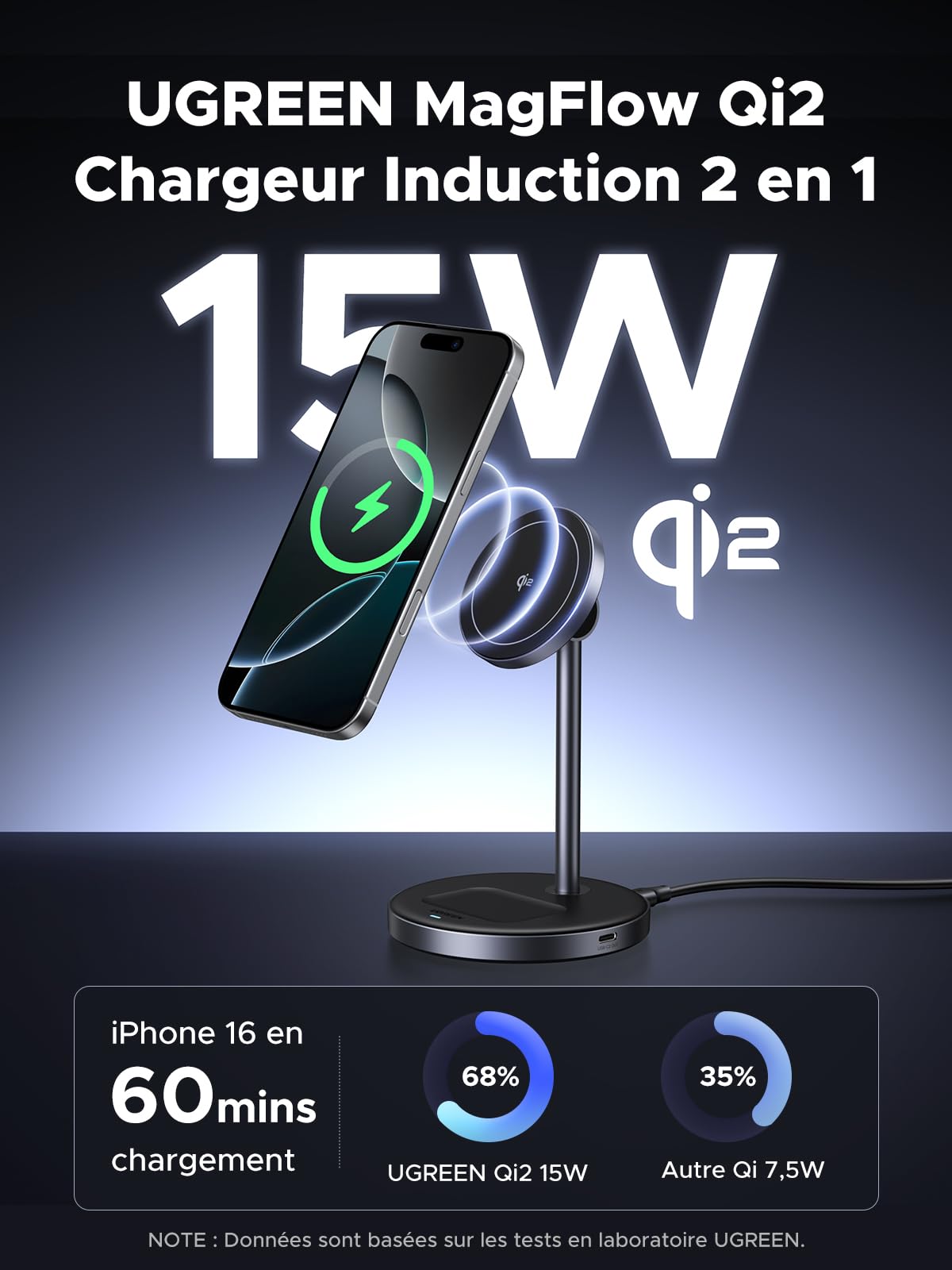 UGREEN MagFlow W710 2-in-1 Qi2 Magnetic Wireless Charger - 45382