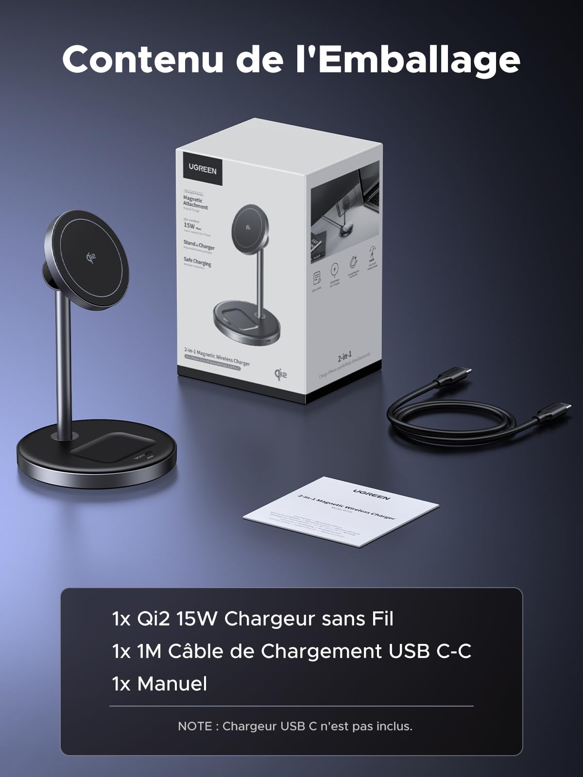 UGREEN MagFlow W710 2-in-1 Qi2 Magnetic Wireless Charger - 45382