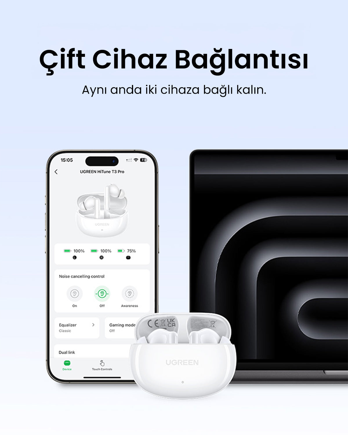 UGREEN HiTune T6S Hybrid ANC Wireless Earbuds White - 45585