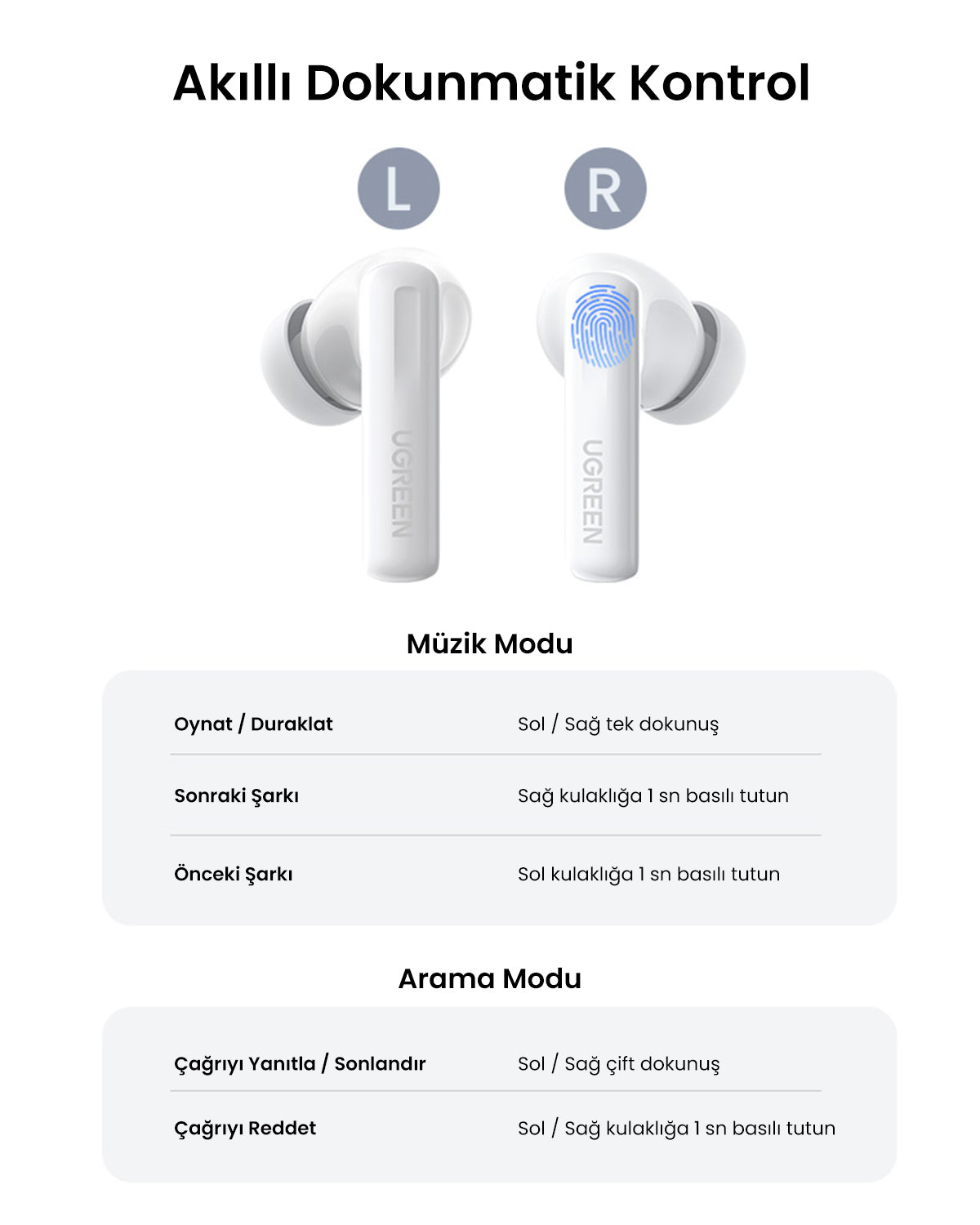 UGREEN HiTune T6S Hybrid ANC Wireless Earbuds White - 45585
