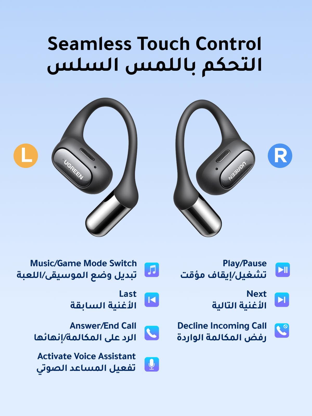 UGREEN FitBuds WS213 Open-Ear Wireless Headphones Black - 65655