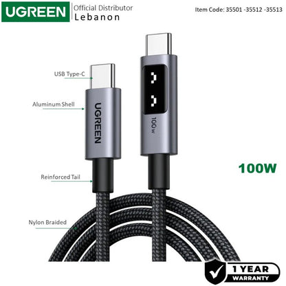 UGREEN L509 USB-C to USB-C 100W LED display braided cable - view 1