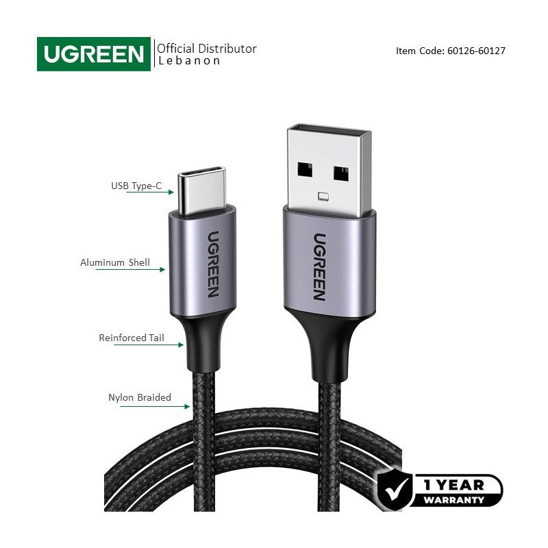 UGREEN US288 USB-A to USB-C braided fast charging cable - view 1