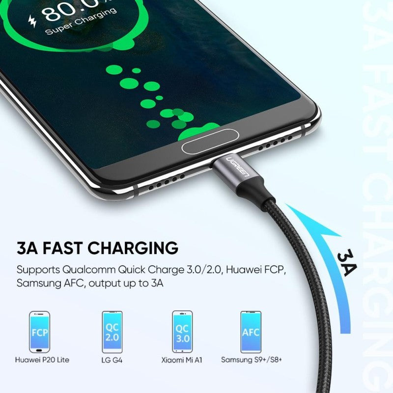 UGREEN US288 USB-A to USB-C braided fast charging cable - view 3