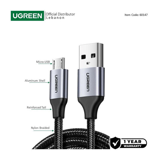UGREEN US290 USB-A to Micro USB braided fast charging cable - view 1