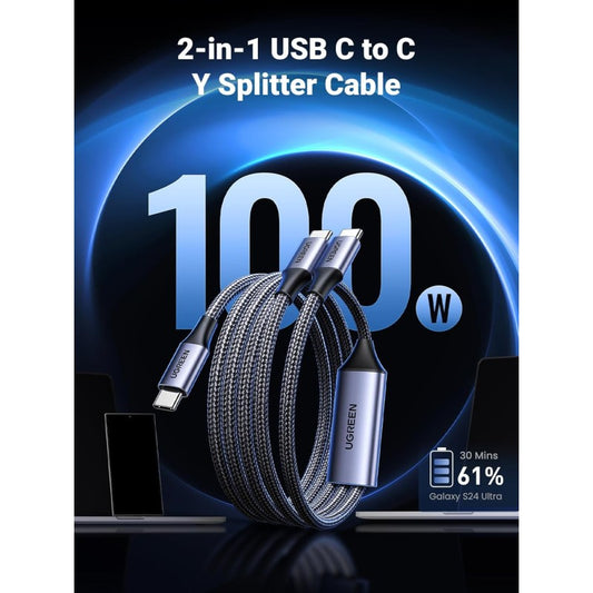 UGREEN US561 USB-C to dual USB-C 100W braided cable - view 2