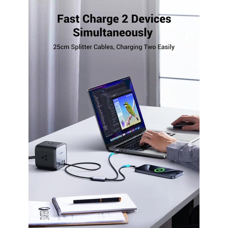 UGREEN US561 USB-C to dual USB-C 100W braided cable - view 3