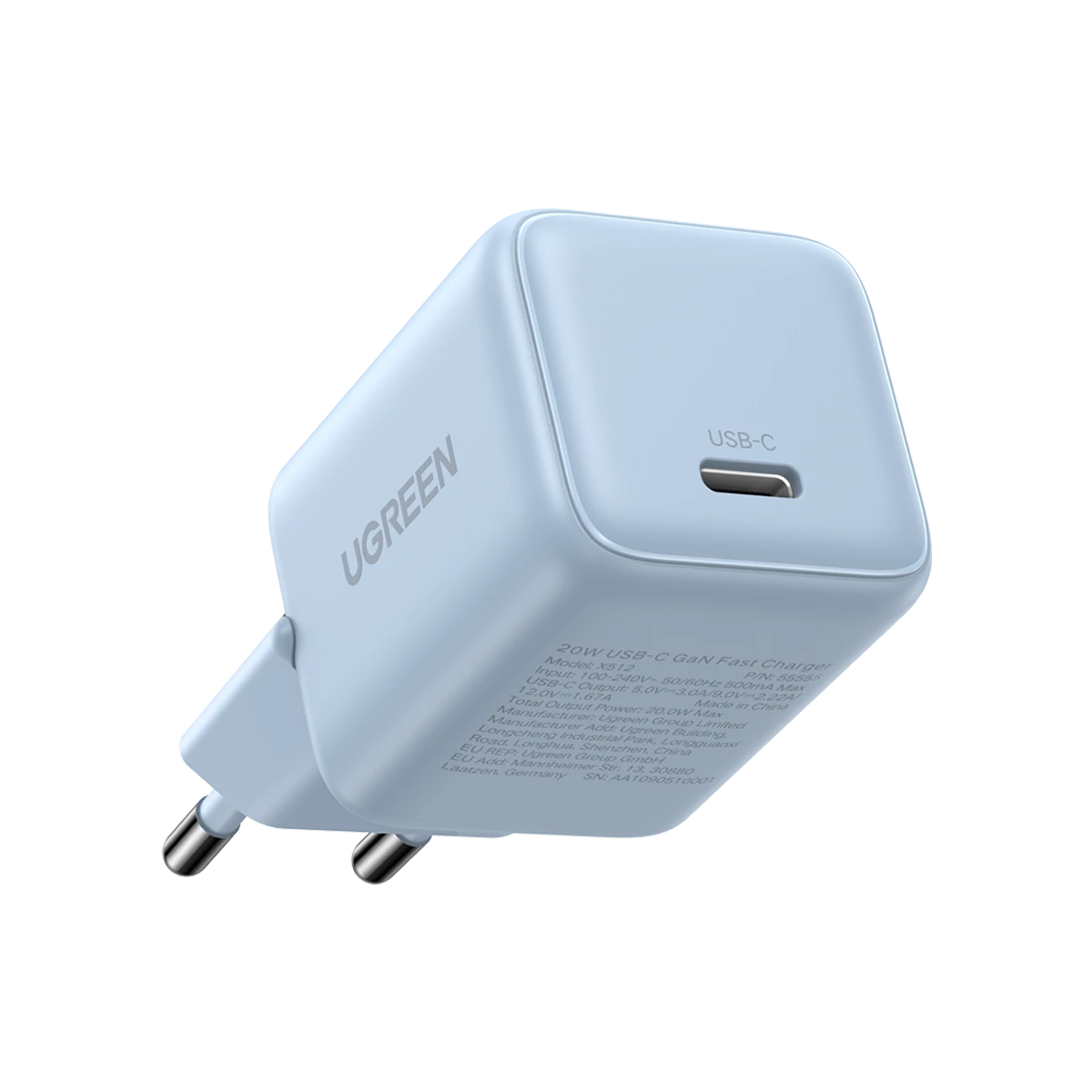 UGREEN X512 20W GaN USB-C Wall Charger Light Blue - 55555