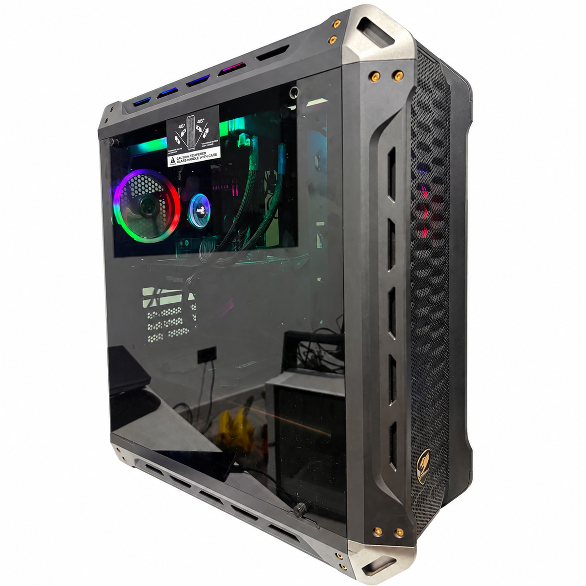 Used i5-12400F ZOTAC RTX 2060 6GB gaming PC with COUGAR case, white background, side view