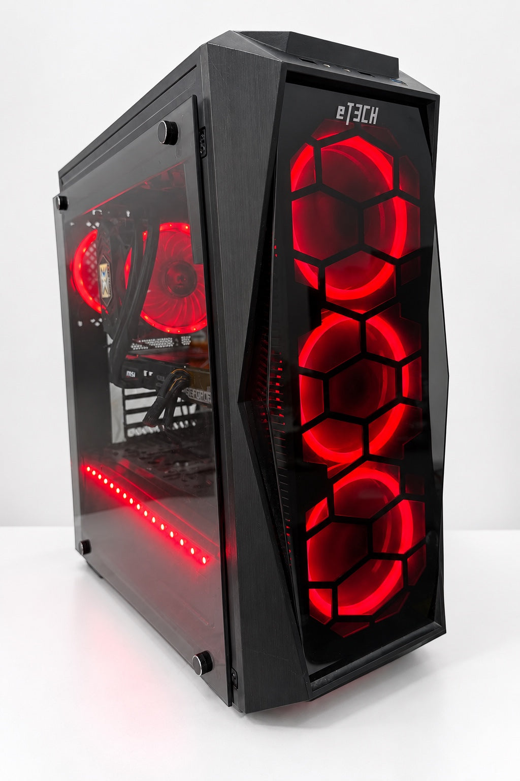 Used i7-8700K gaming PC in Etek case with red lighting – view 1