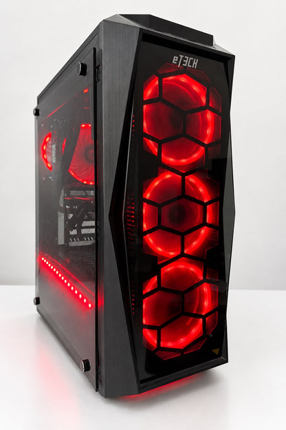 Used i7-8700K gaming PC in Etek case with red lighting – view 2