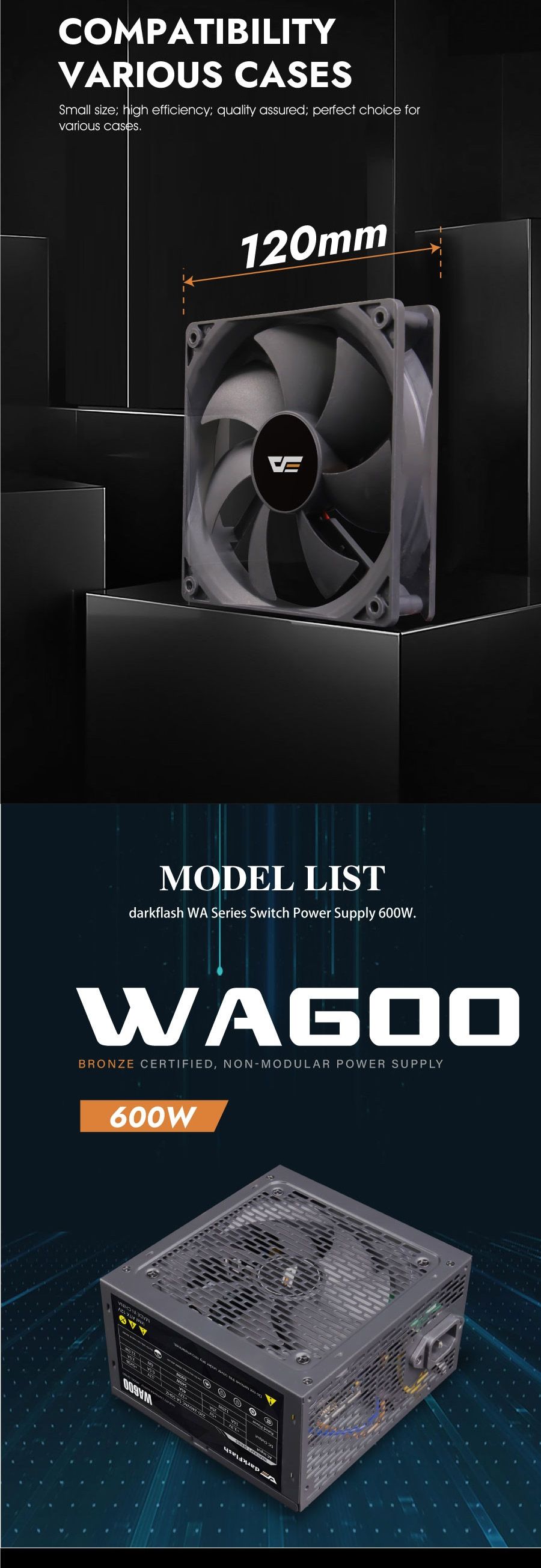 DarkFlash WA600 600W Non-Modular ATX Power Supply view 3
