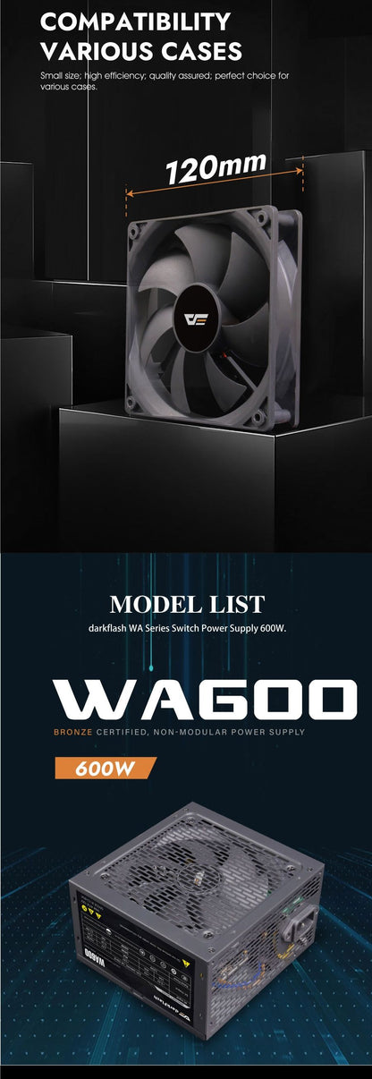 DarkFlash WA600 600W Non-Modular ATX Power Supply view 3
